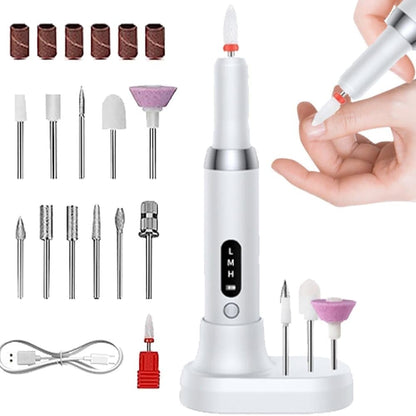 Electric nail file 12 grinding heads rechargeable 15000RPM adjustable speed multifunctional, White V1188-MS-325-0071