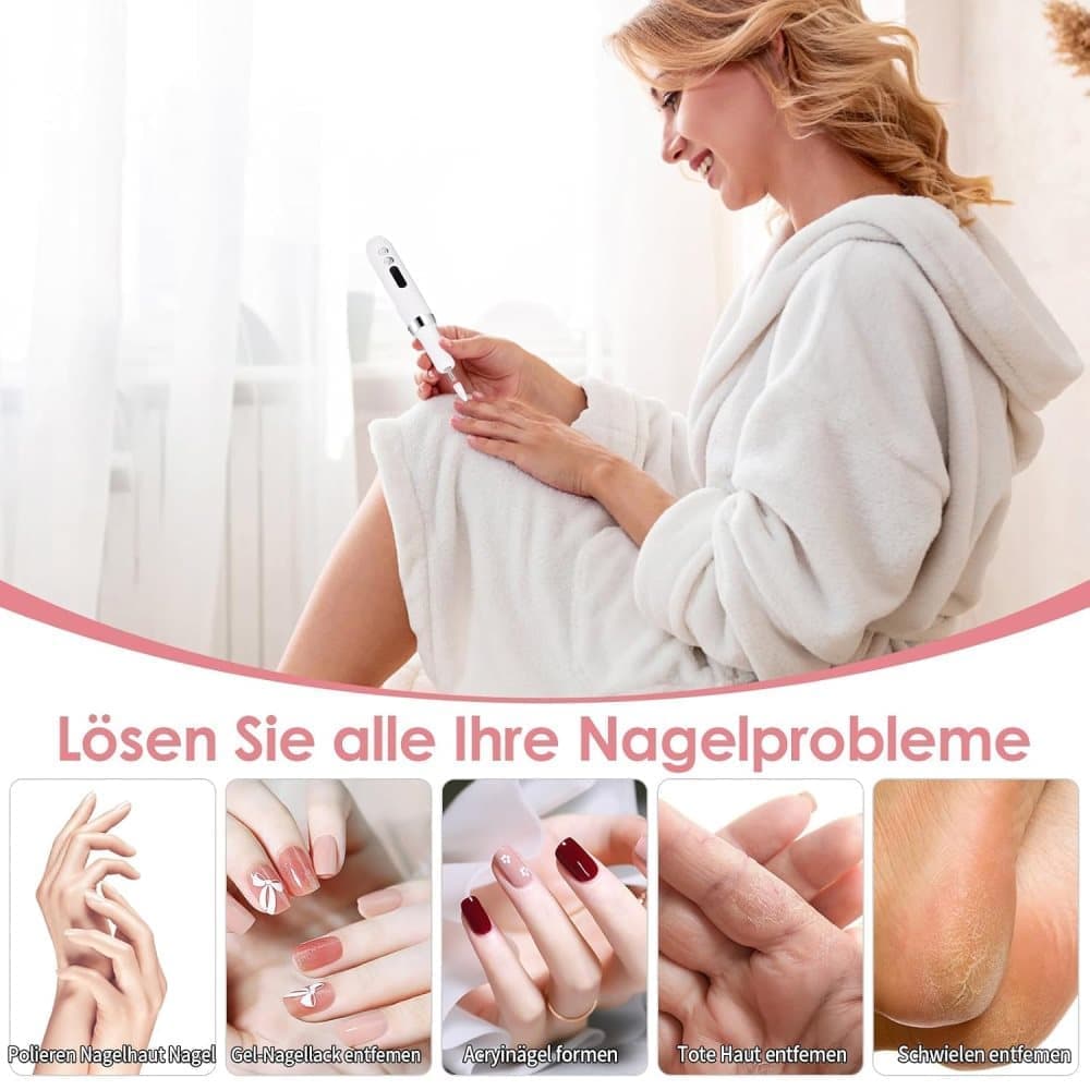 Electric nail file 12 grinding heads rechargeable 15000RPM adjustable speed multifunctional, White V1188-MS-325-0071