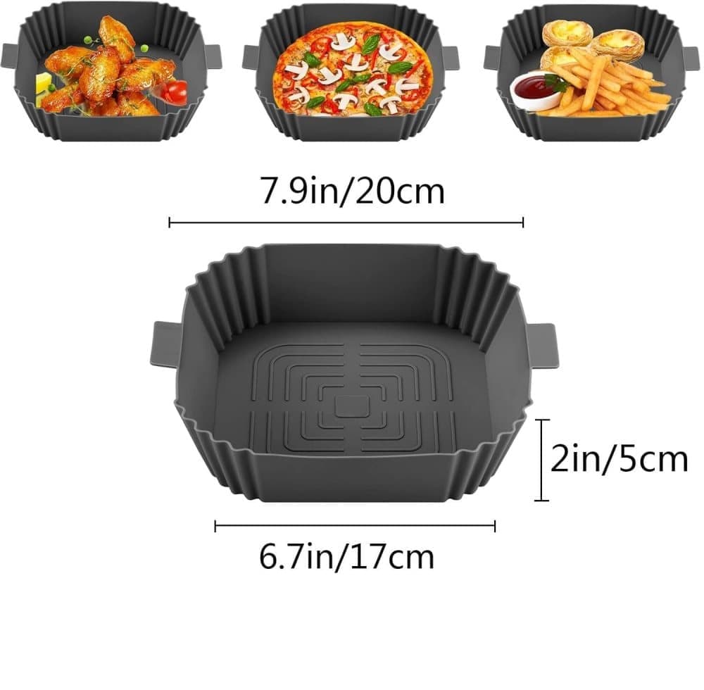 2-Pack Air Fryer Silicone Basket, Non-Stick Reusable Easy to Clean, Gray V1188-MS-325-0073