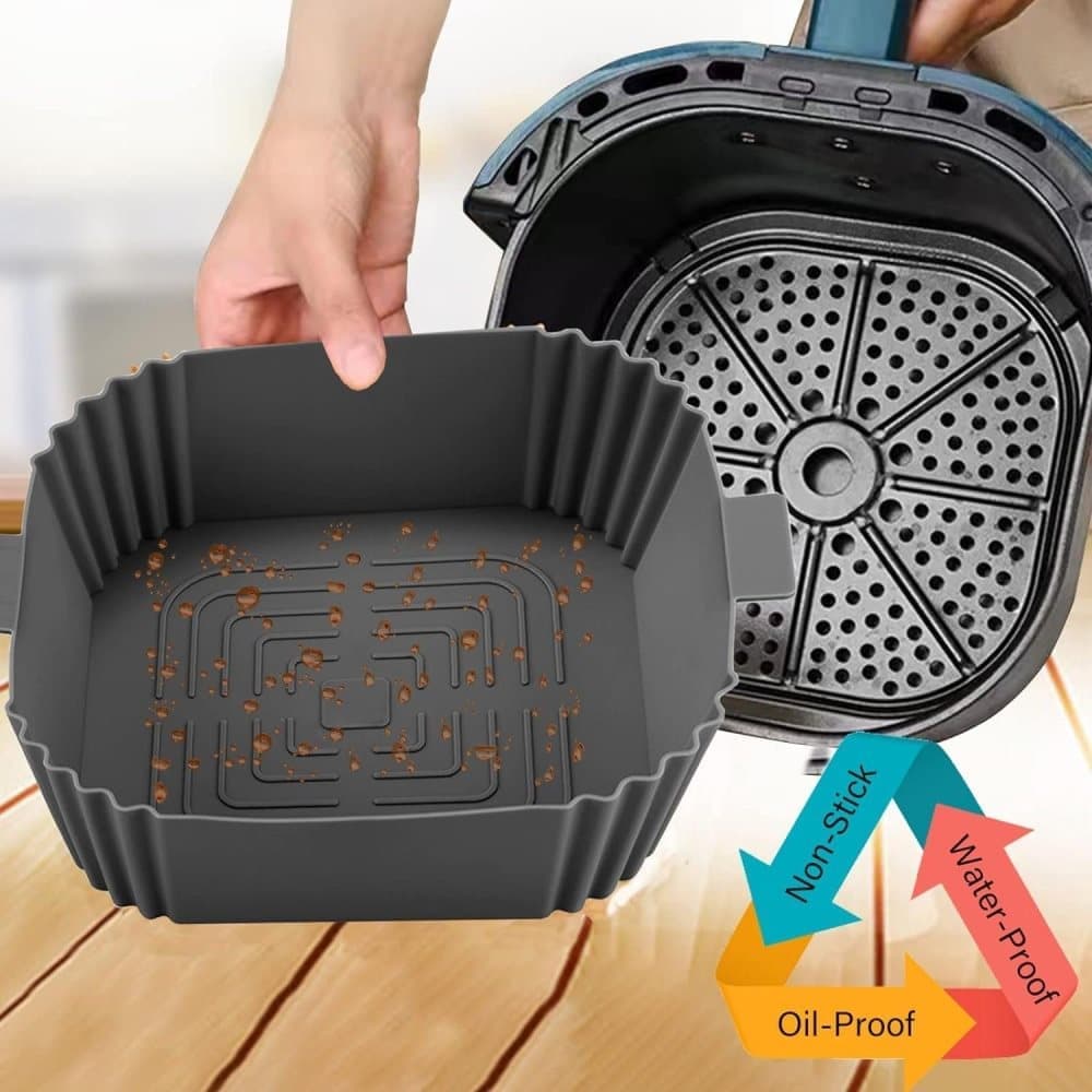 2-Pack Air Fryer Silicone Basket, Non-Stick Reusable Easy to Clean, Gray V1188-MS-325-0073