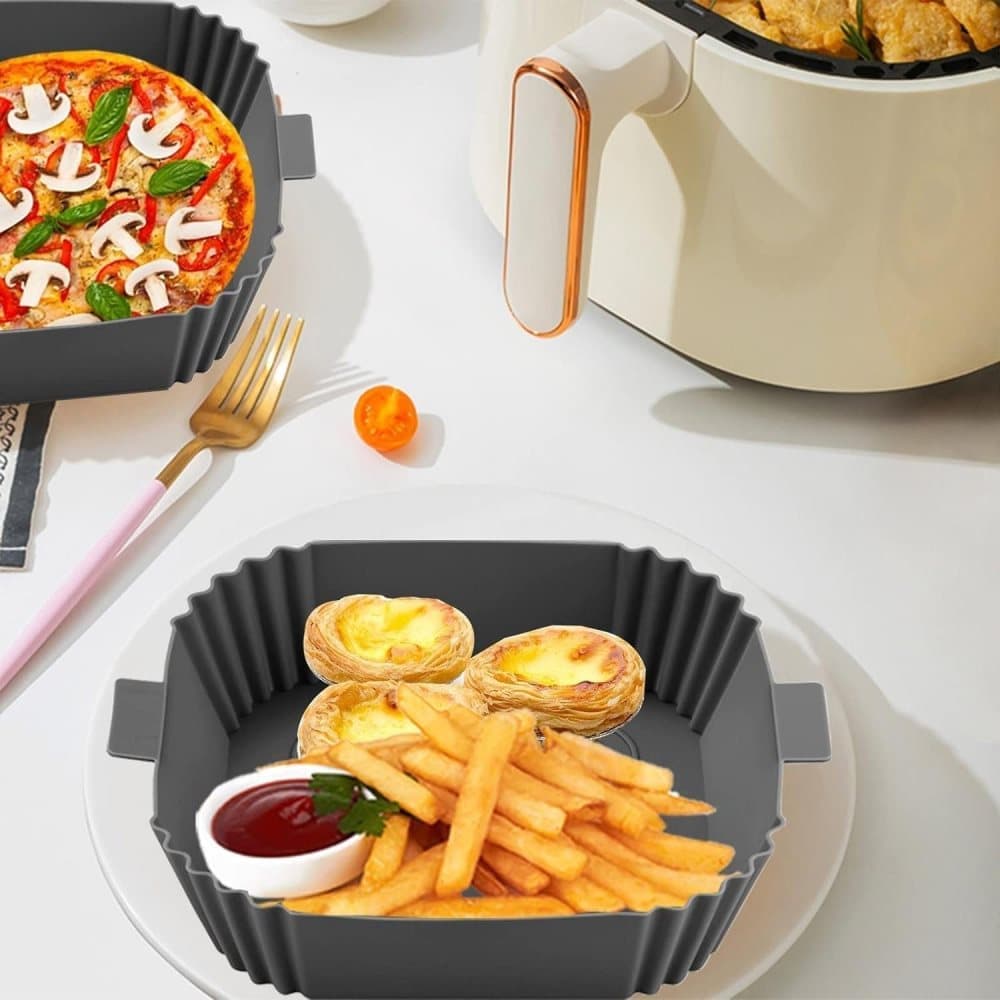 2-Pack Air Fryer Silicone Basket, Non-Stick Reusable Easy to Clean, Gray V1188-MS-325-0073