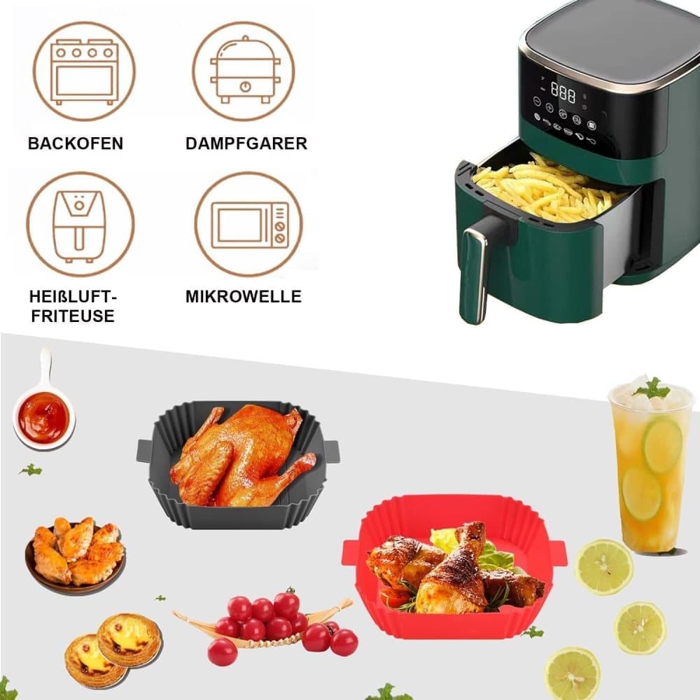 2-Pack Airfryer Silicone Basket, Non-Stick Reusable Easy to Clean, Compatible with Philips, Gray V1188-MS-325-0075