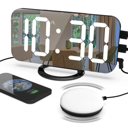 LED Alarm Clock with Bed Shaker for Heavy Sleepers, Digital Mirror Display, Compatible with Philips, Black V1188-MS-325-0076
