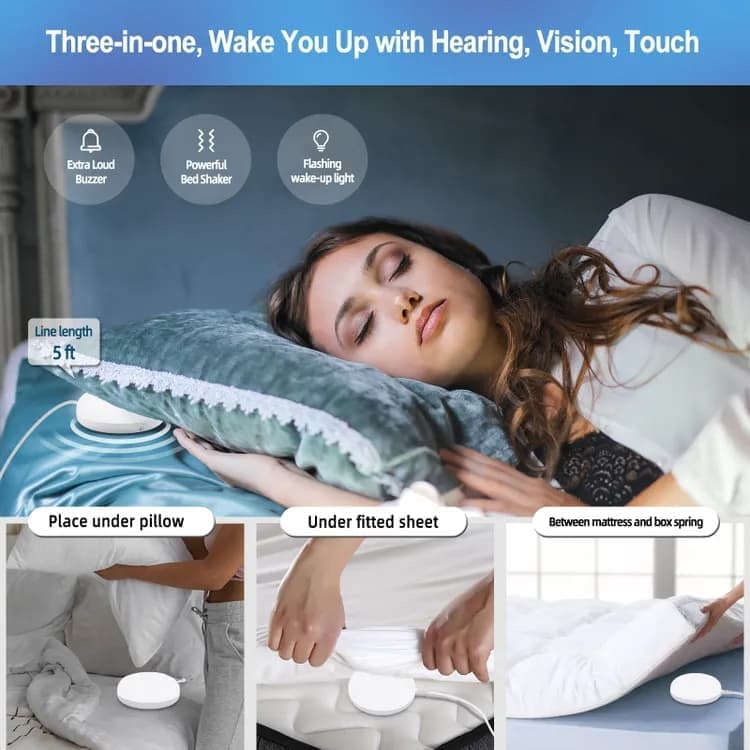 LED Alarm Clock with Bed Shaker for Heavy Sleepers, Digital Mirror Display, Compatible with Philips, Black V1188-MS-325-0076