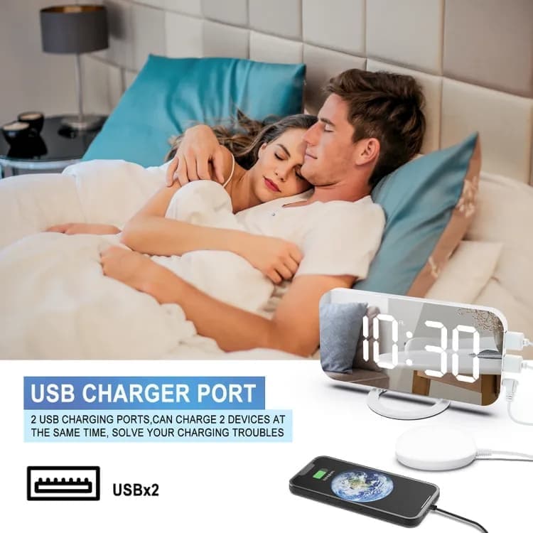 LED Alarm Clock with Bed Shaker for Heavy Sleepers, Digital Mirror Display, Compatible with Philips, Black V1188-MS-325-0076