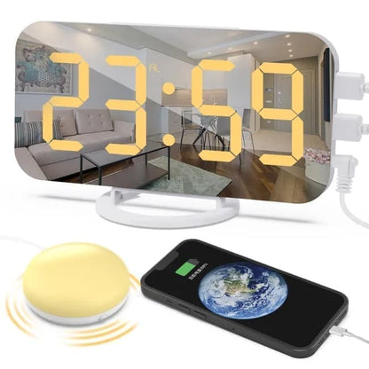 Digital Alarm Clock with Bed Shaker for Heavy Sleepers, LED Mirror Display, Compatible with Philips, Yellow V1188-MS-325-0077