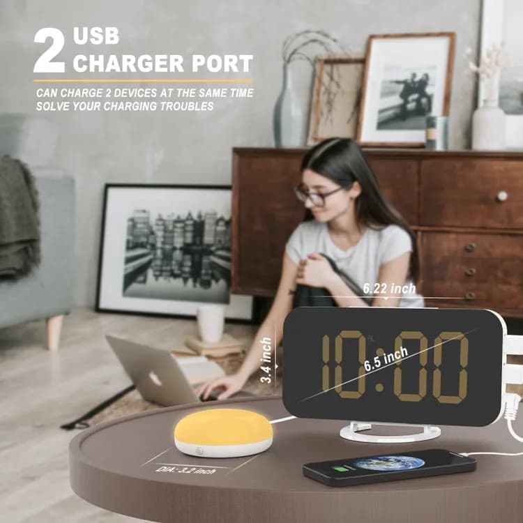 Digital Alarm Clock with Bed Shaker for Heavy Sleepers, LED Mirror Display, Compatible with Philips, Yellow V1188-MS-325-0077