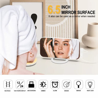 Digital Alarm Clock with Bed Shaker for Heavy Sleepers, LED Mirror Display, Compatible with Philips, Yellow V1188-MS-325-0077