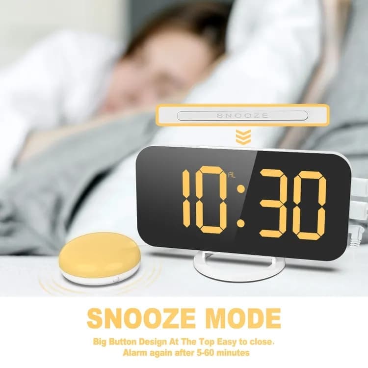 Digital Alarm Clock with Bed Shaker for Heavy Sleepers, LED Mirror Display, Compatible with Philips, Yellow V1188-MS-325-0077