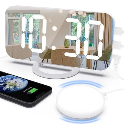 Digital LED Mirror Alarm Clock with Bed Shaker for Heavy Sleepers, White, compatible with Braun and Philips V1188-MS-325-0078