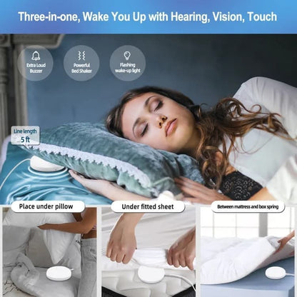 Digital LED Mirror Alarm Clock with Bed Shaker for Heavy Sleepers, White, compatible with Braun and Philips V1188-MS-325-0078
