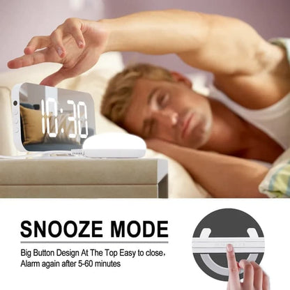 Digital LED Mirror Alarm Clock with Bed Shaker for Heavy Sleepers, White, compatible with Braun and Philips V1188-MS-325-0078