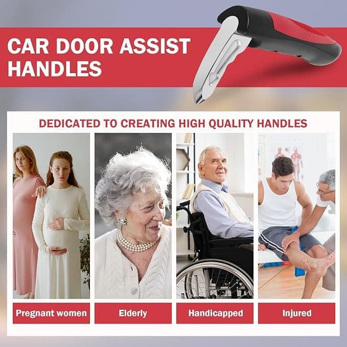 2 pcs Car Support Handles for Elderly, Emergency Hammer, Compatible with Vehicles, 12.5 x 3.1 inches, Red V1188-MS-325-0079