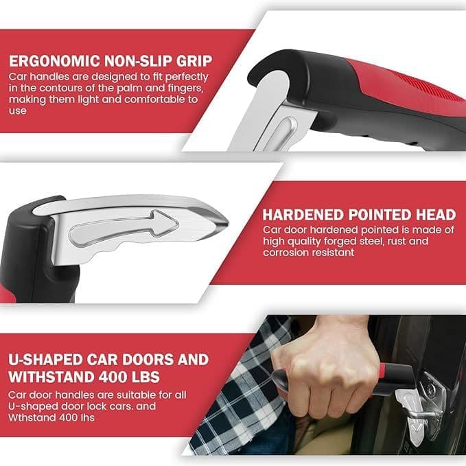 2 pcs Car Support Handles for Elderly, Emergency Hammer, Compatible with Vehicles, 12.5 x 3.1 inches, Red V1188-MS-325-0079