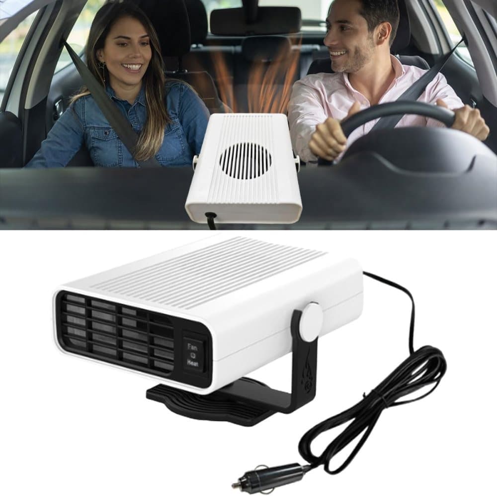 12V 200W Portable Car Heater and Fan 2-in-1 with 360 degrees Rotation, White, Fast Defrosting Windshield V1188-MS-325-0083