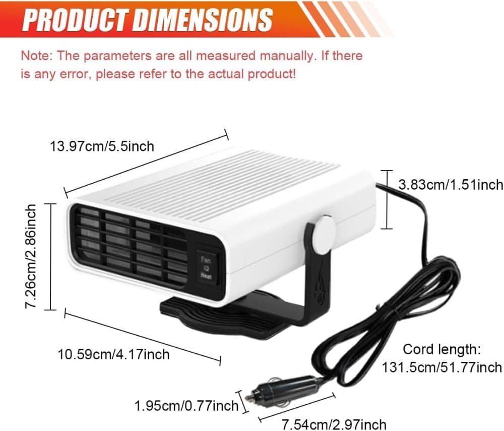 12V 200W Portable Car Heater and Fan 2-in-1 with 360 degrees Rotation, White, Fast Defrosting Windshield V1188-MS-325-0083