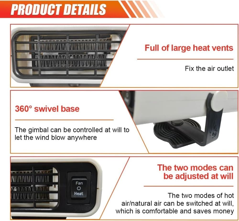 12V 200W Portable Car Heater and Fan 2-in-1 with 360 degrees Rotation, White, Fast Defrosting Windshield V1188-MS-325-0083
