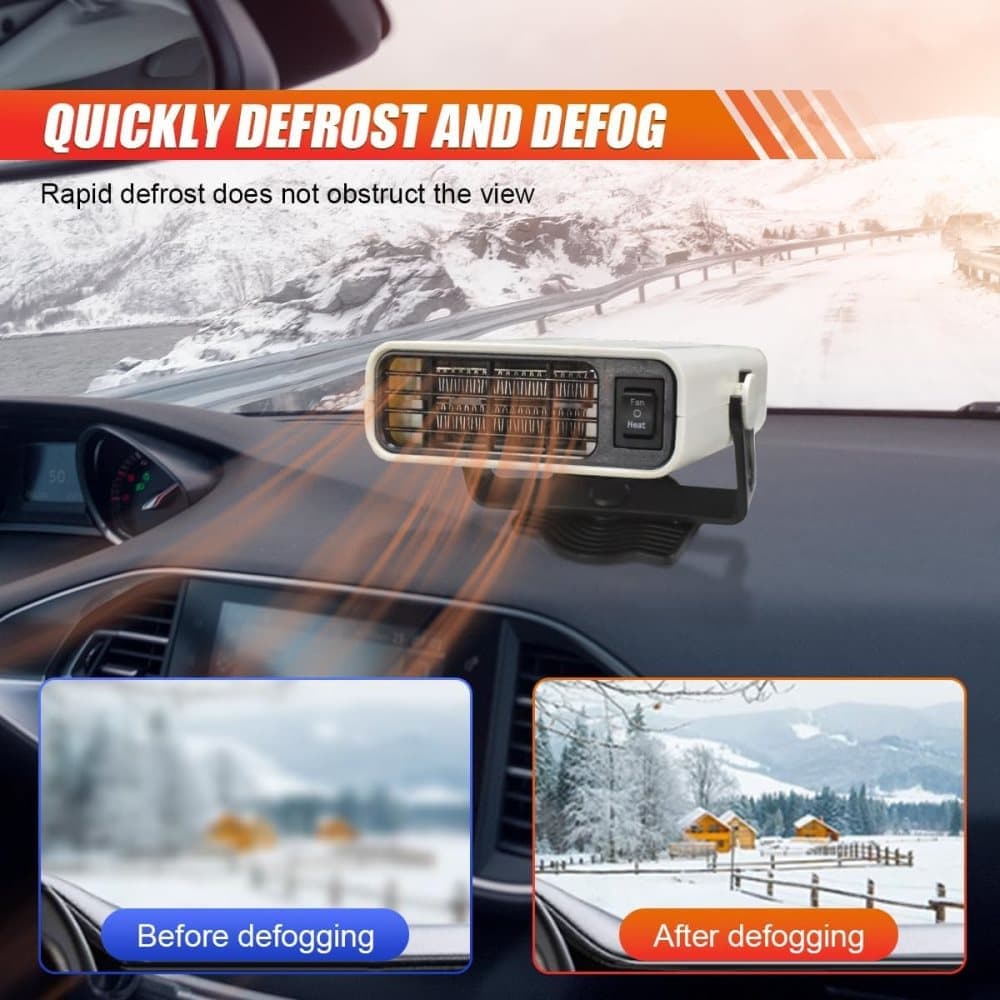 12V 200W Portable Car Heater and Fan 2-in-1 with 360 degrees Rotation, White, Fast Defrosting Windshield V1188-MS-325-0083