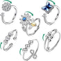 6-Pack Adjustable Anti-Stress Ring with Rotating Beads, Silver, Compatible with Fidget Spinner Rings V1188-MS-325-0097