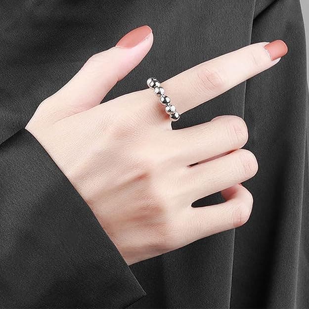 6-Pack Adjustable Anti-Stress Ring with Rotating Beads, Silver, Compatible with Fidget Spinner Rings V1188-MS-325-0097