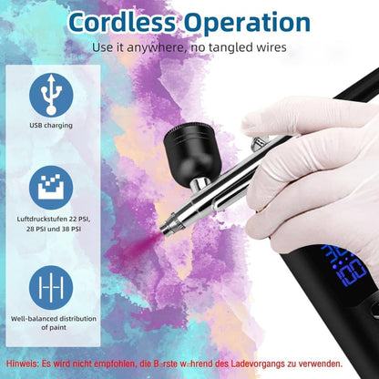 Wireless Airbrush Machine with USB Charging, 3 Speed Modes, Compatible with Nail Art Cake Decorating and V1188-MS-325-0102