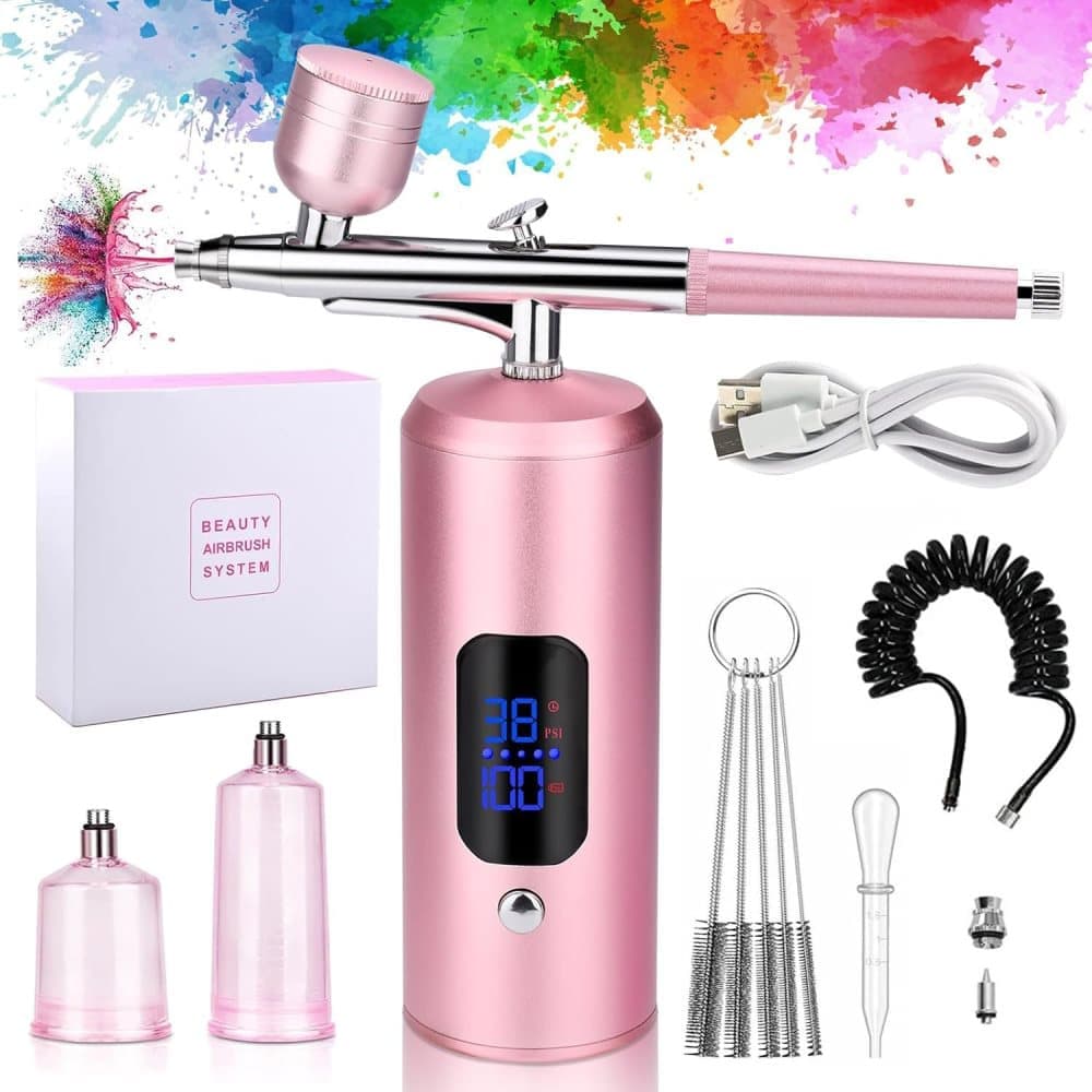 Wireless Airbrush Machine with USB Charging 3 Speed Modes for Nail Art Cake Decorating and Painting, Pink V1188-MS-325-0103