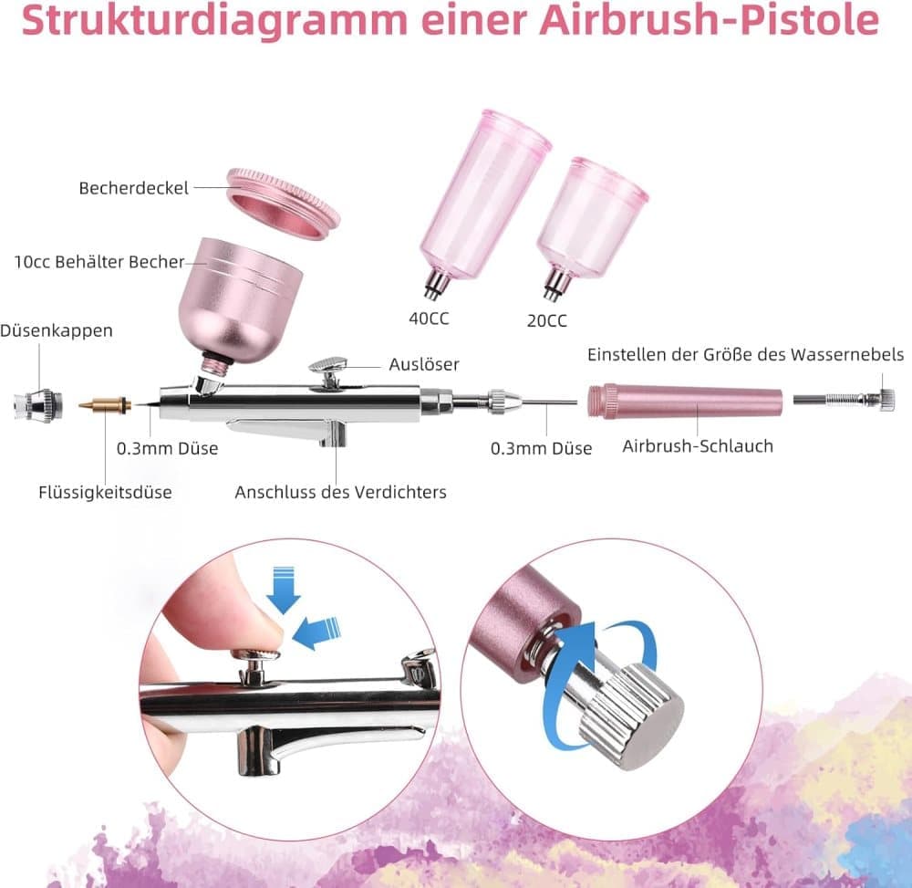 Wireless Airbrush Machine with USB Charging 3 Speed Modes for Nail Art Cake Decorating and Painting, Pink V1188-MS-325-0103