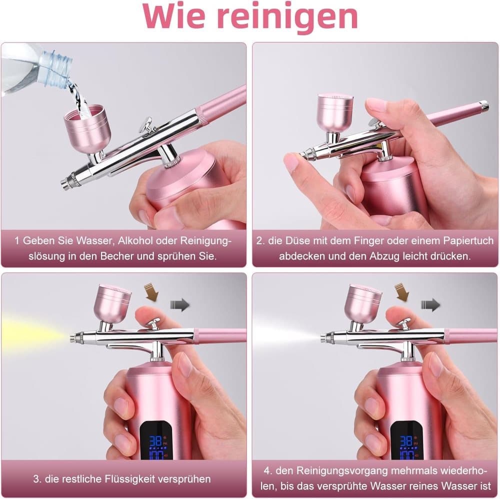 Wireless Airbrush Machine with USB Charging 3 Speed Modes for Nail Art Cake Decorating and Painting, Pink V1188-MS-325-0103