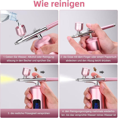 Wireless Airbrush Machine with USB Charging 3 Speed Modes for Nail Art Cake Decorating and Painting, Pink V1188-MS-325-0103