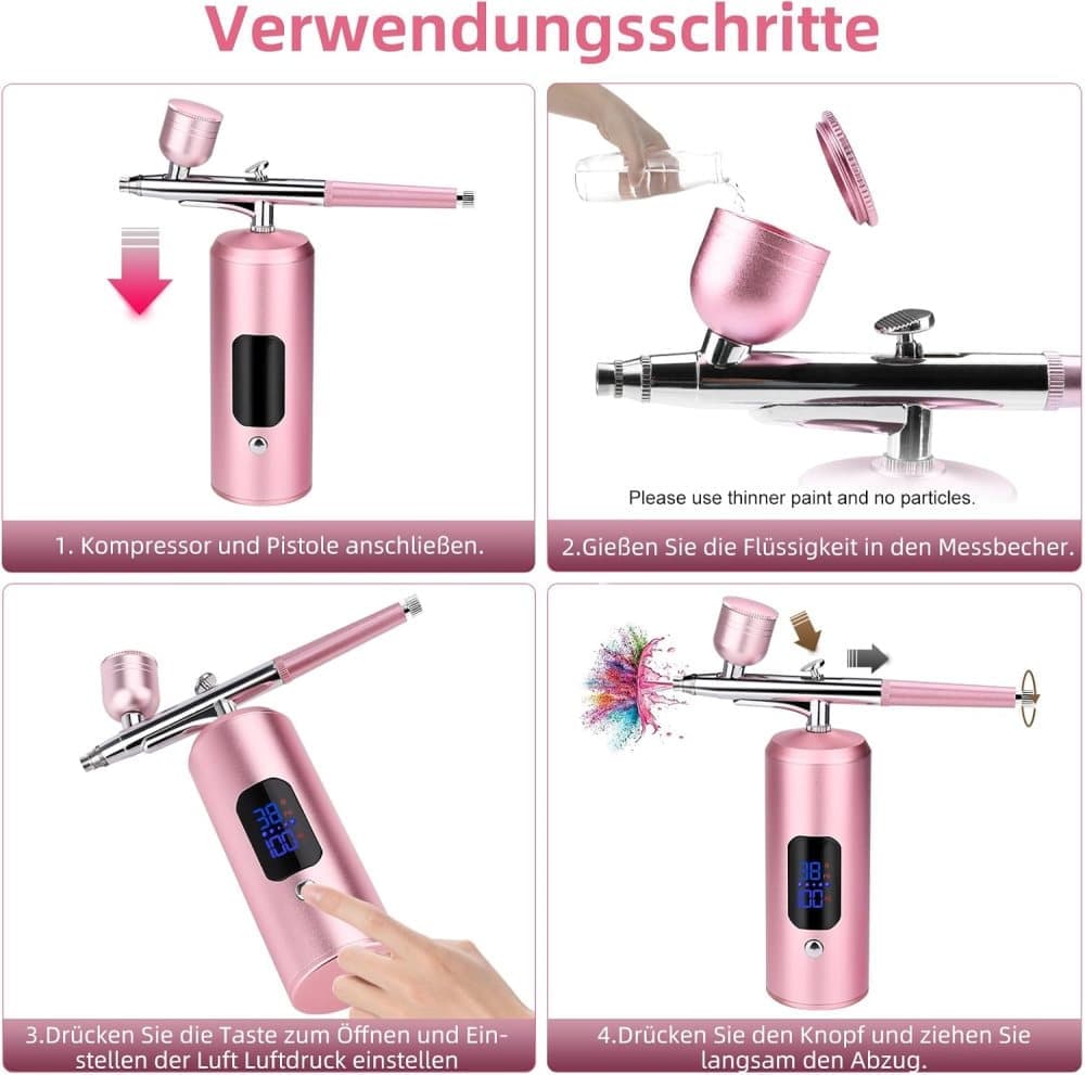 Wireless Airbrush Machine with USB Charging 3 Speed Modes for Nail Art Cake Decorating and Painting, Pink V1188-MS-325-0103