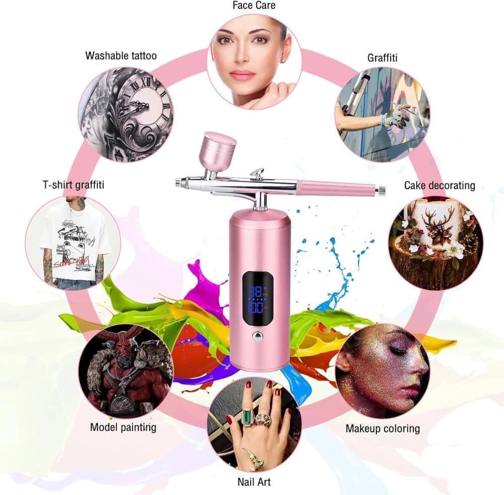 Wireless Airbrush Machine with USB Charging 3 Speed Modes for Nail Art Cake Decorating and Painting, Pink V1188-MS-325-0103