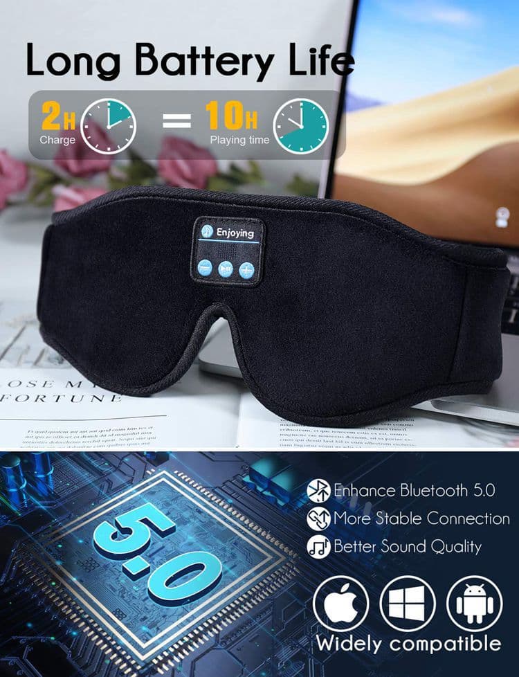 Bluetooth Sleep Headband with Eye Mask, Stereo Music for Sleeping and Relaxation, Pink V1188-MS-325-0112