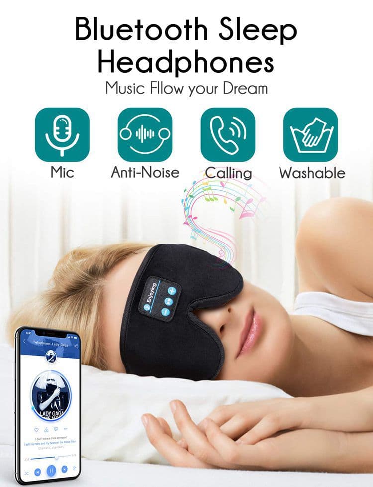 Bluetooth Sleep Headband with Eye Mask, Stereo Music for Sleeping and Relaxation, Pink V1188-MS-325-0112