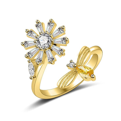 8 pcs Adjustable Antistress Ring with Rotating Beads, Gold, Compatible with Fidget Spinner Rings V1188-MS-325-0117