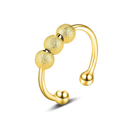 8 pcs Adjustable Antistress Ring with Rotating Beads, Gold, Compatible with Fidget Spinner Rings V1188-MS-325-0117
