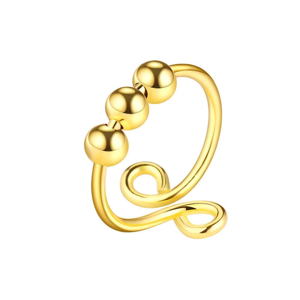 8 pcs Adjustable Antistress Ring with Rotating Beads, Gold, Compatible with Fidget Spinner Rings V1188-MS-325-0117