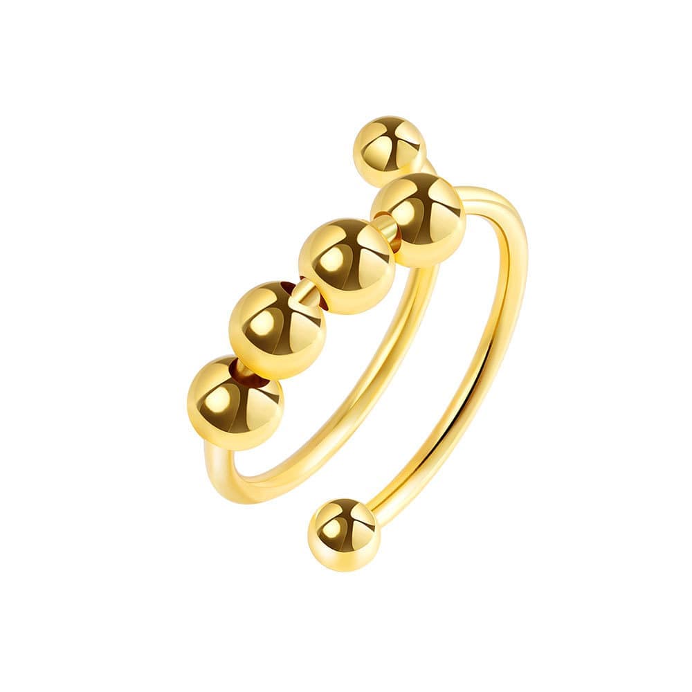 8 pcs Adjustable Antistress Ring with Rotating Beads, Gold, Compatible with Fidget Spinner Rings V1188-MS-325-0117