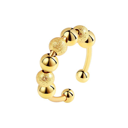 8 pcs Adjustable Antistress Ring with Rotating Beads, Gold, Compatible with Fidget Spinner Rings V1188-MS-325-0117
