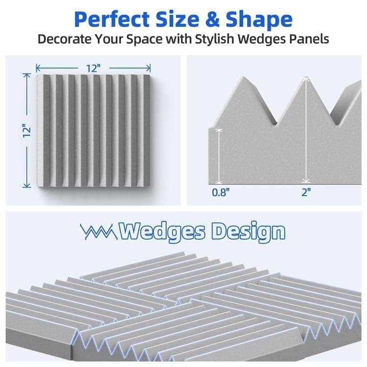 12 Self-Adhesive Acoustic Panels, High Density Sound Absorbing Insulation, Grey, 30x30x5cm V1188-MS-325-0118