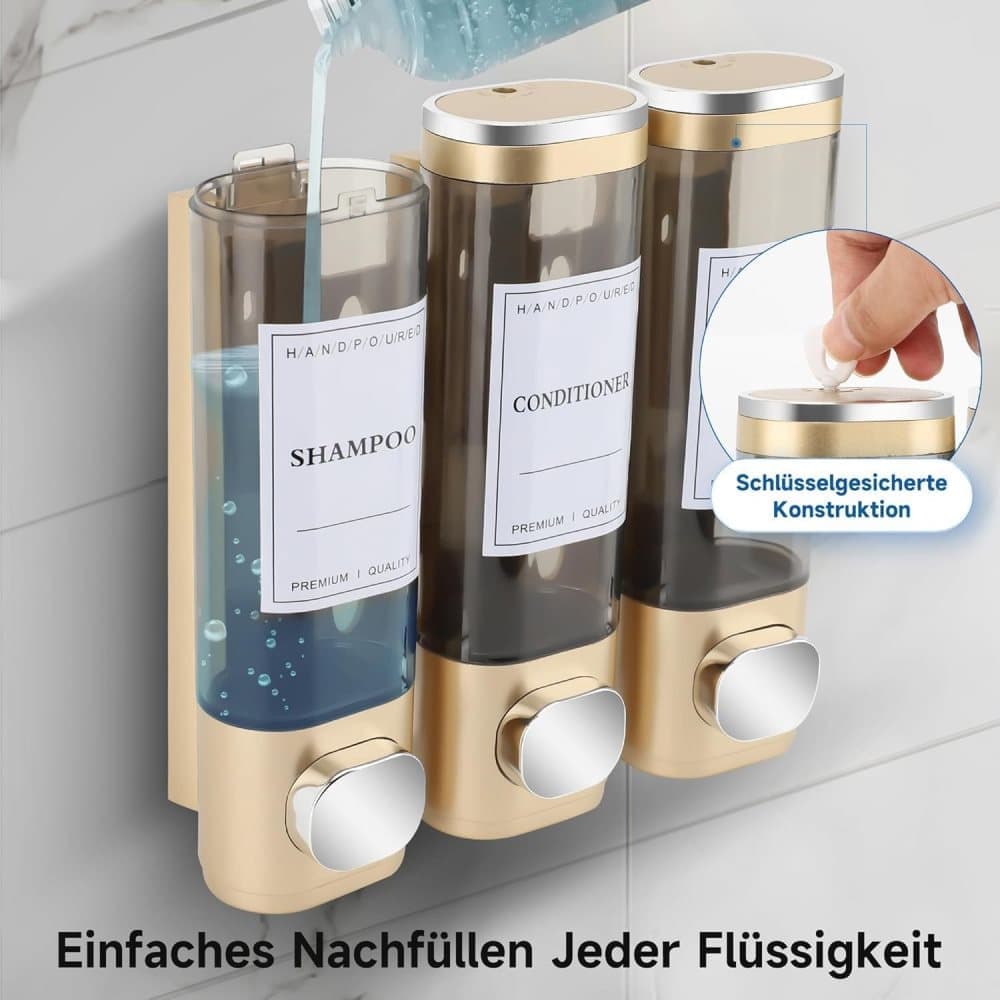 3-Pack Wall Mounted Soap Dispenser for Shampoo & Soap, 300ml x3, 3-Compartment Shower Dispenser, Black V1188-MS-325-0119