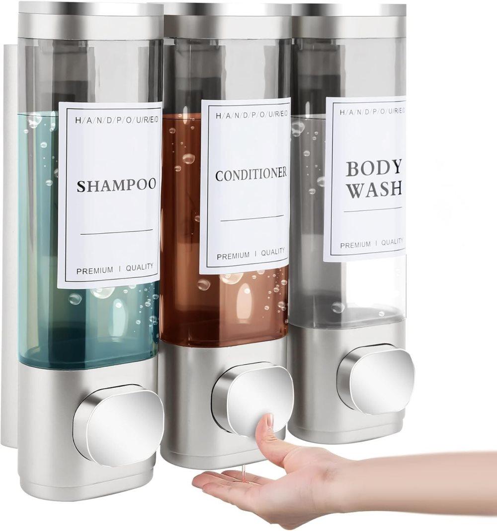 3-Piece 300ml Wall Mounted Soap Dispenser for Shampoo & Soap, Silver V1188-MS-325-0121