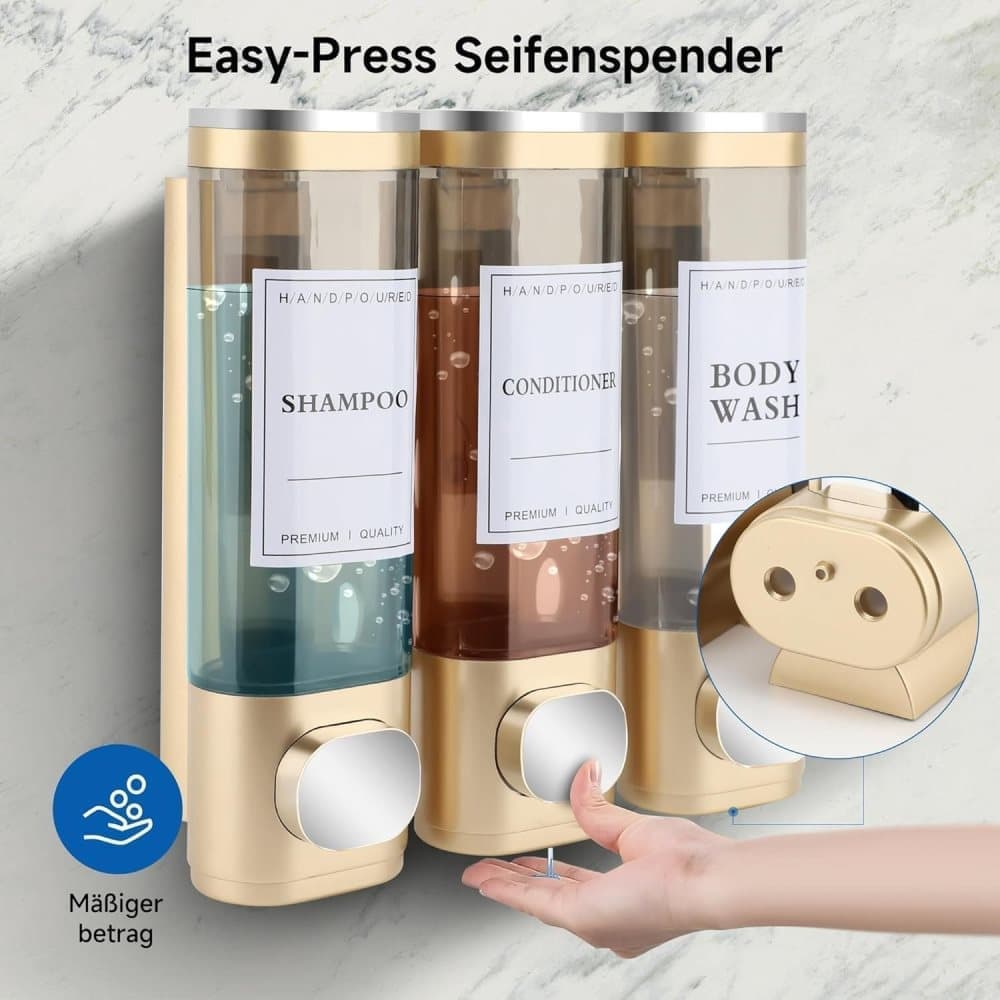 3-Piece 300ml Wall Mounted Soap Dispenser for Shampoo & Soap, Silver V1188-MS-325-0121