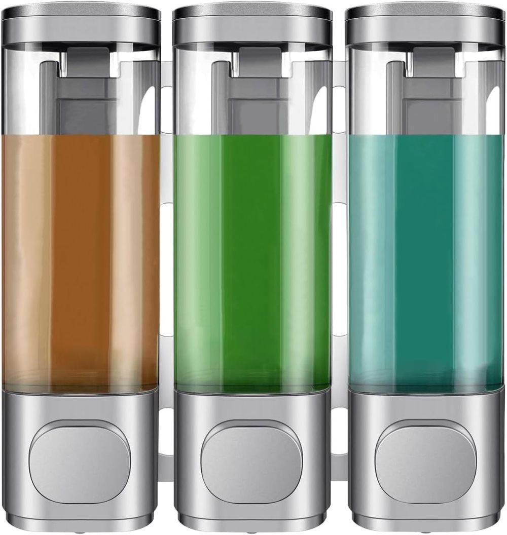 3-Pack Wall Mounted Soap Dispenser, 300ml, 3-Compartment Shower Dispenser for Shampoo & Soap, Gray V1188-MS-325-0122