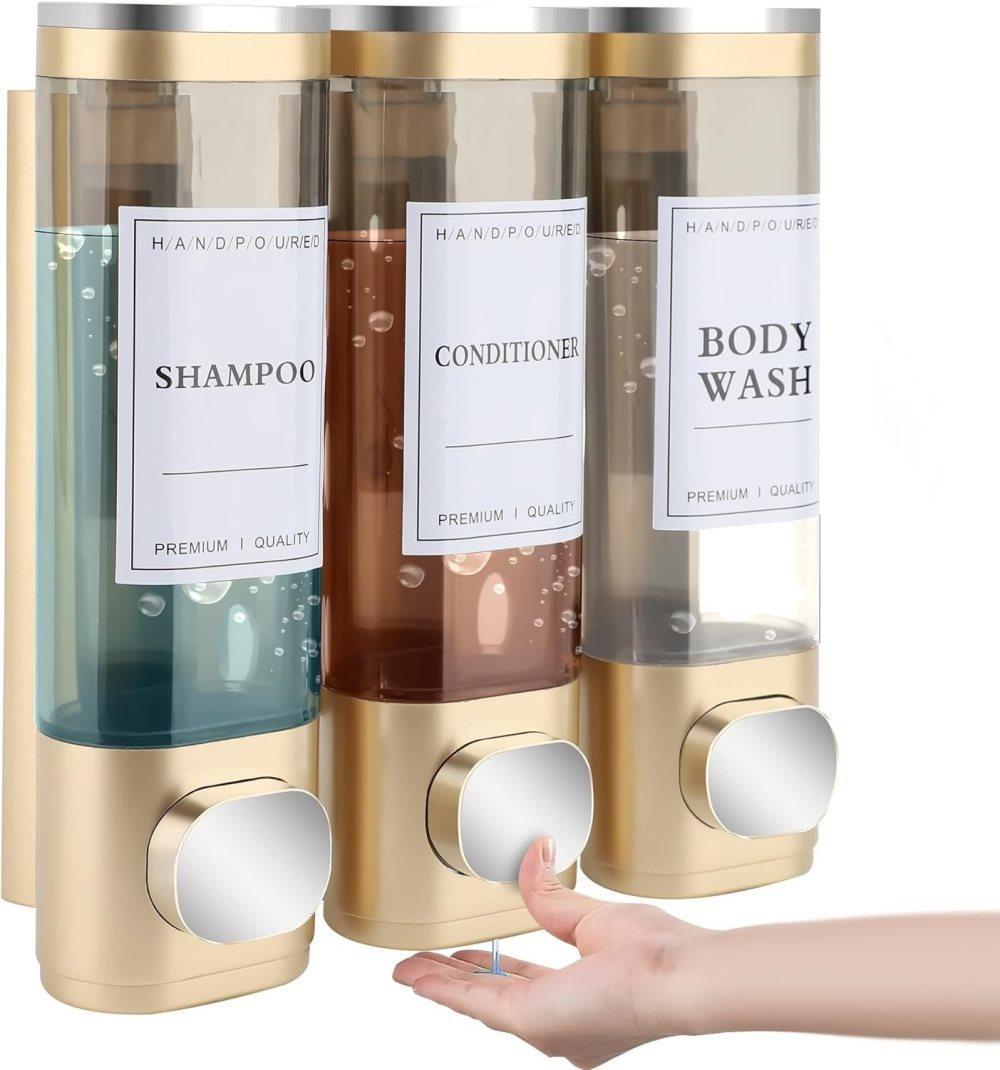 3-Pack Wall Mounted Soap Dispenser for Shampoo & Soap, 300ml x3, Gold V1188-MS-325-0123