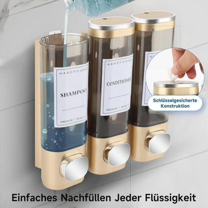 3-Pack Wall Mounted Soap Dispenser, 300ml x3, 3-Compartment Shower Dispenser for Shampoo & Soap, Metallic V1188-MS-325-0125