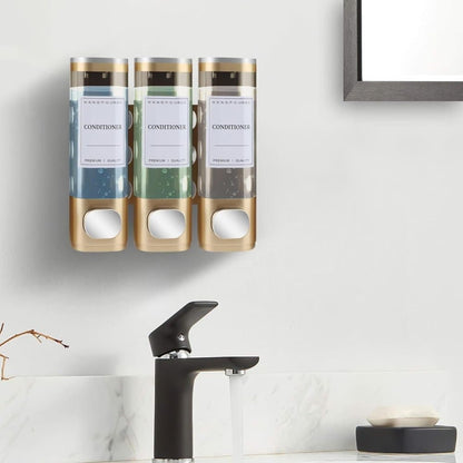 3-Pack Wall Mounted Soap Dispenser, 300ml x3, 3-Compartment Shower Dispenser for Shampoo & Soap, Metallic V1188-MS-325-0125