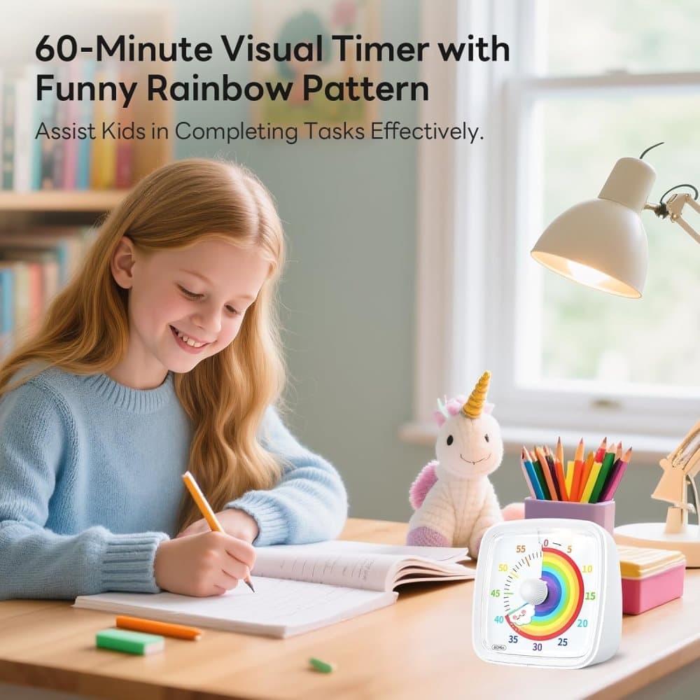 60 Minutes Visual Timer with Rainbow Pattern, Silent Flash Function, Adjustable Volume, White V1188-MS-325-0126