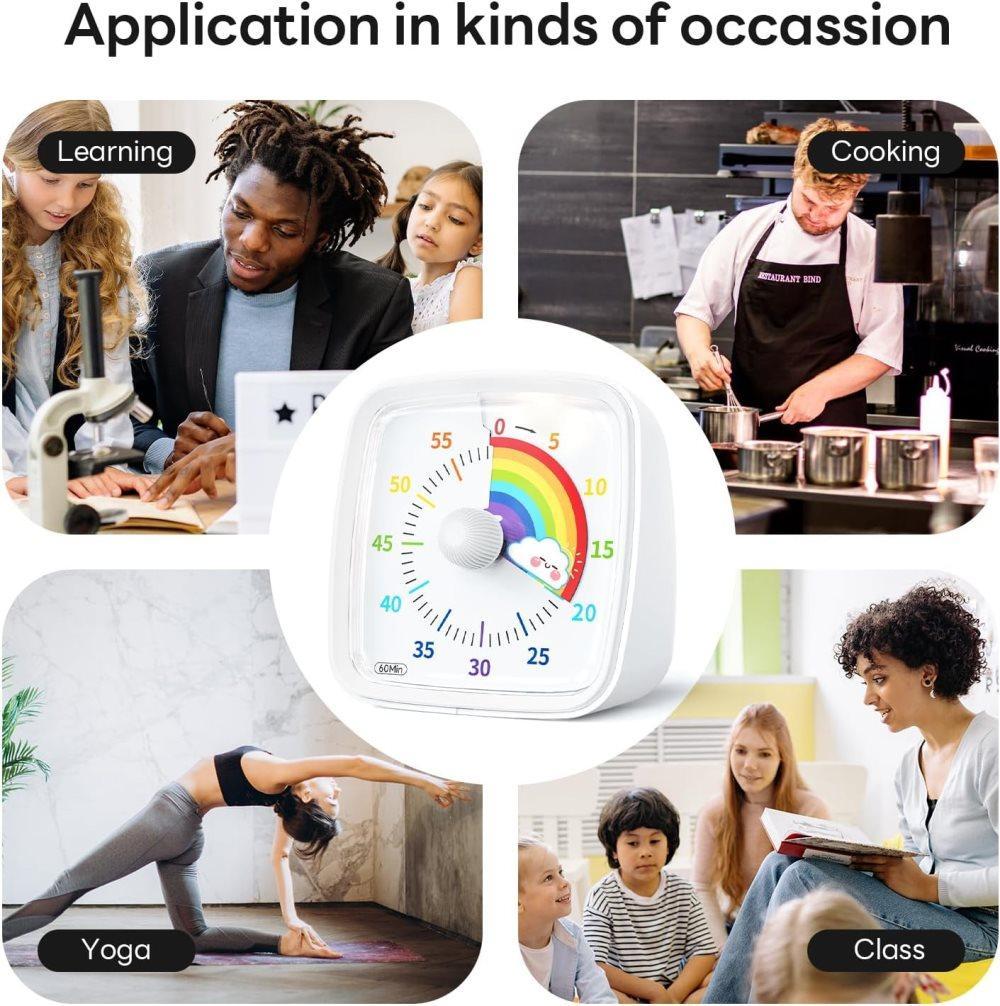 60 Minutes Visual Timer with Rainbow Pattern, Silent Flash Function, Adjustable Volume, White V1188-MS-325-0126