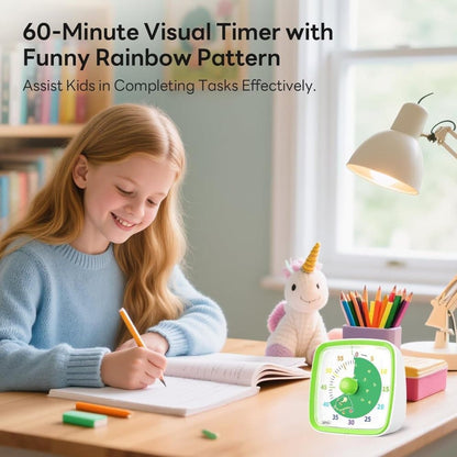 60 Minutes Visual Timer with Rainbow Pattern, Silent Flash Function, Adjustable Volume, Green V1188-MS-325-0127