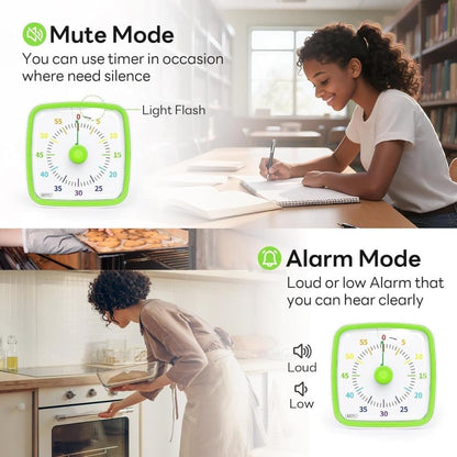 60 Minutes Visual Timer with Rainbow Pattern, Silent Flash Function, Adjustable Volume, Green V1188-MS-325-0127